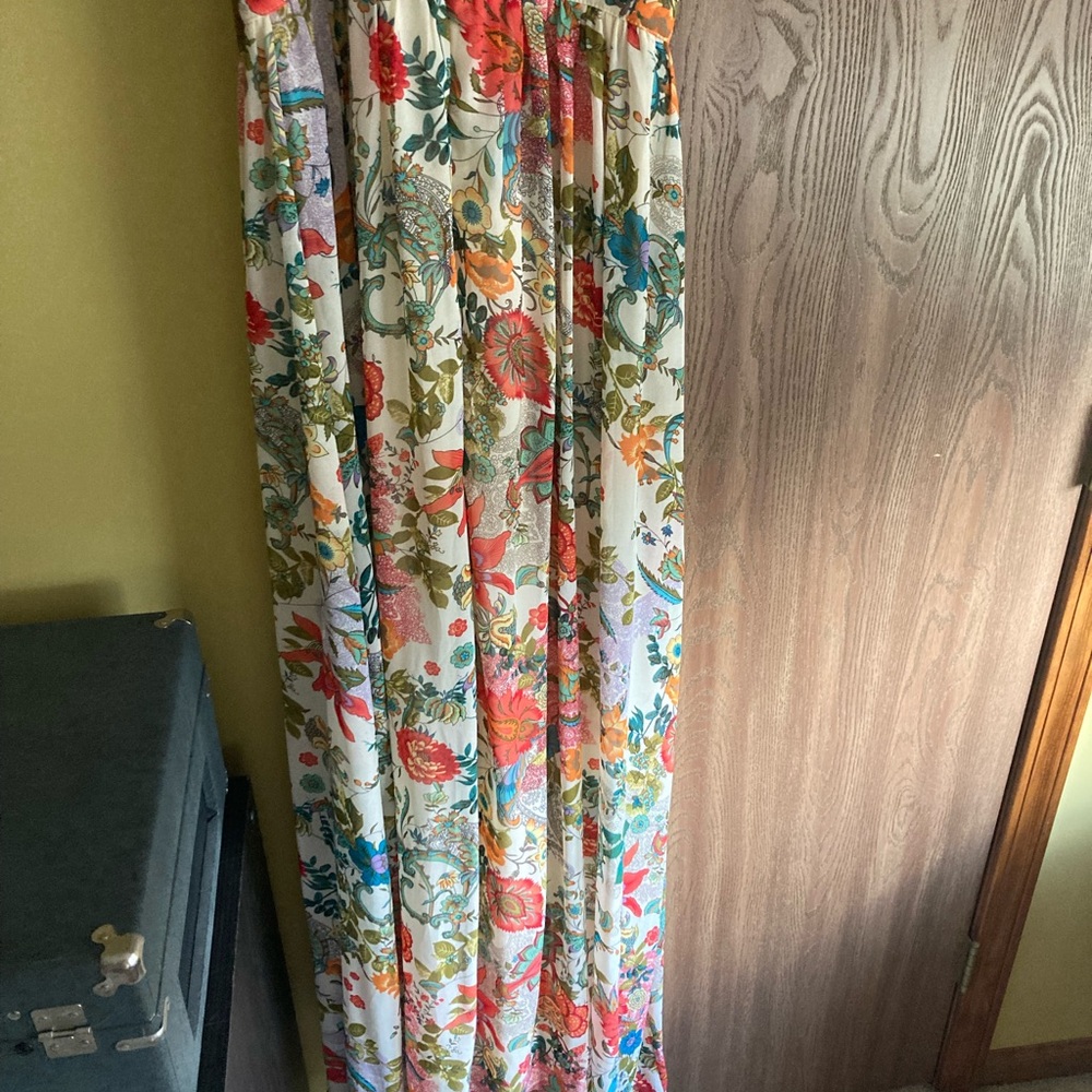 Lulu's Cream Floral Maxi Dress with Red, Orange & Green Accents - Picture 3 of 9